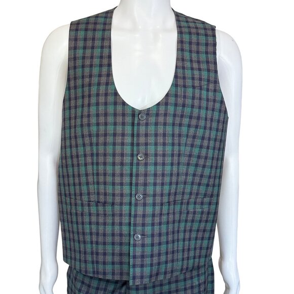 Mander By Karn Bespoke Mens Gray Three-Piece Plaid Suit Jacket Pants Vest - Picture 5 of 16